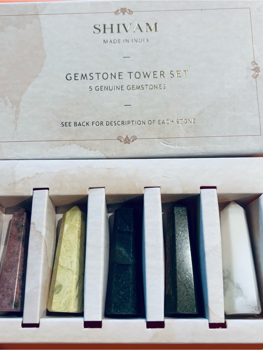 Gemstone Tower Set - Green, Yellow, Black, White, Brown